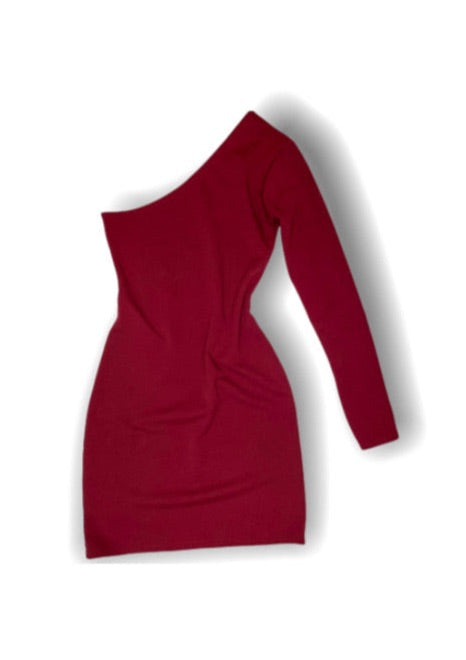 Wine One Shoulder Bodycon Dress - Giselle's Collection